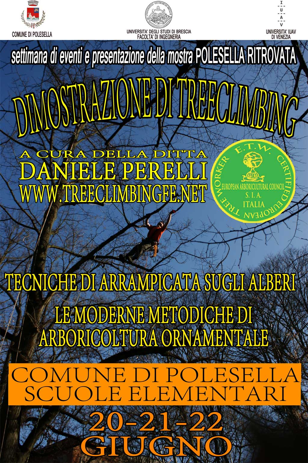 Tree Climbing Ferrara - Arboricoltura Perelli: comune di Polesella dimostrazione di treeclimbing